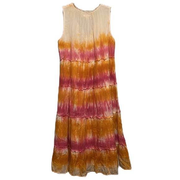 THML, Tie Dye, Tie Up & Ruffled Neckline, Sleeveless Dress, Multi, Large - Picture 2 of 5